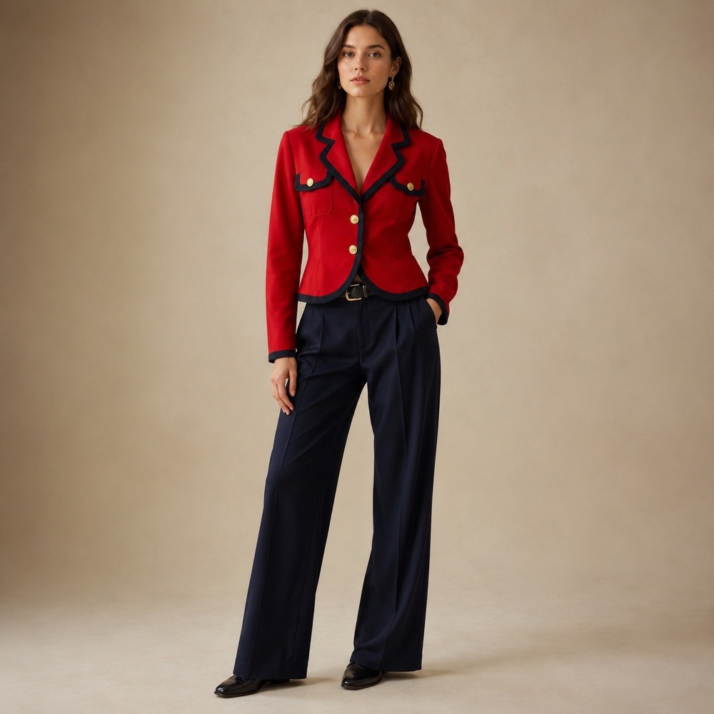 Vintage J.M. by Shelli Segal Blazer 10 Red Gold Button Nautical Preppy Military